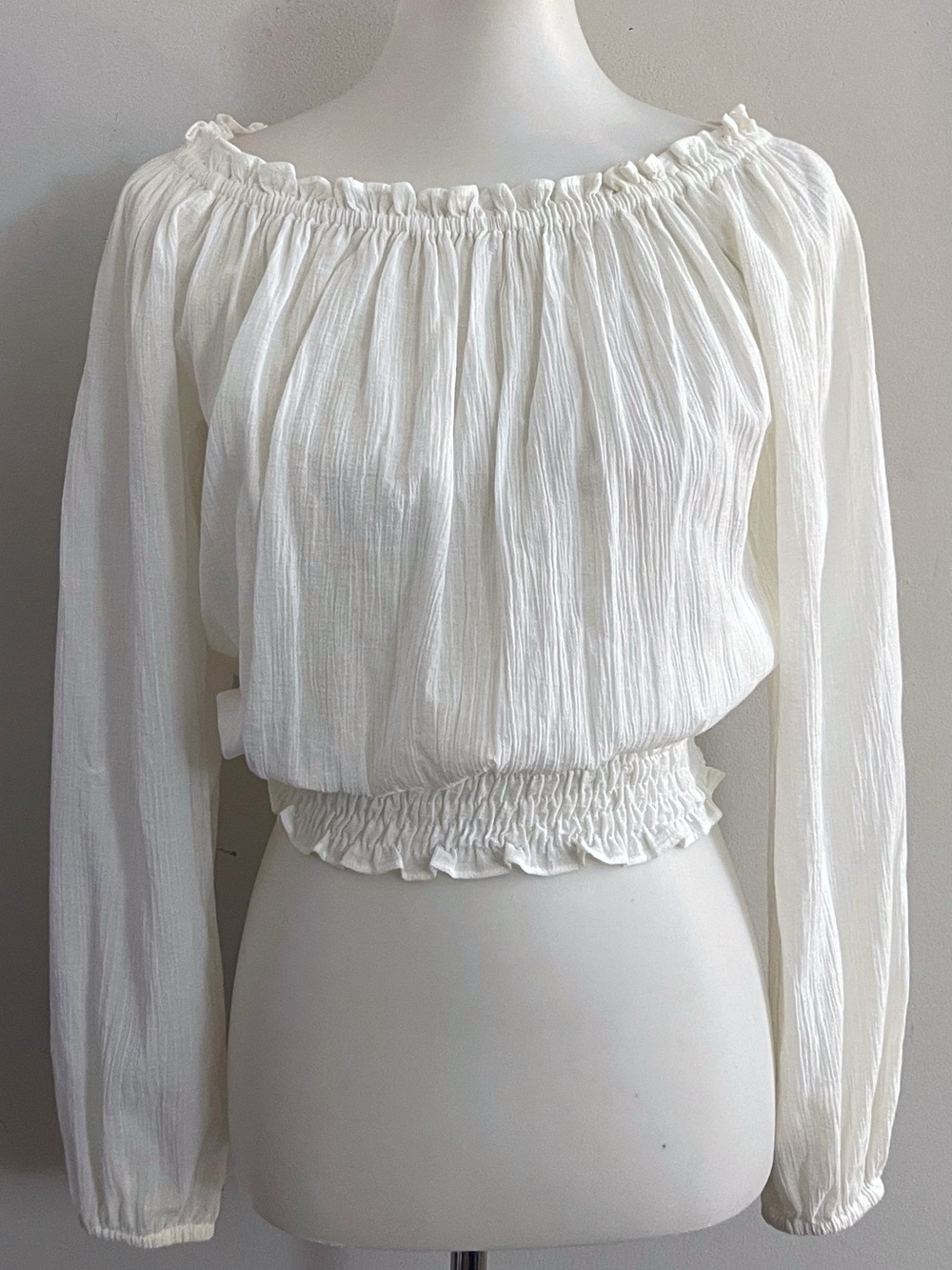 Michael Kors Off White Off-Shoulder Smocked Waist Blouse Fairy Boho Cottagecore
